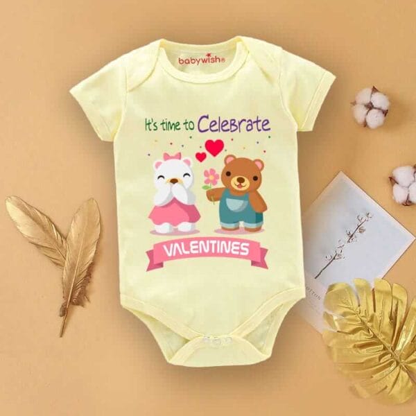 Baby First Valentine Day Romper Clothes Baby valentine Bodysuits Newborn Outfit Envelop Neck Half Sleeve Unisex Onesies"Time to celebrate Valentine" - Image 2