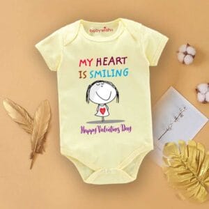 Baby First Valentine Day Romper Clothes Baby valentine Bodysuits Newborn Outfit Envelop Neck Half Sleeve Unisex Onesies"My Heart is Smiling"