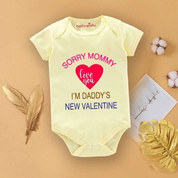 Baby First Valentine Day Romper Clothes Baby valentine Bodysuits Newborn Outfit Envelop Neck Half Sleeve Unisex Onesies"Sorry Mummy I'm Daddy's New Valentine"
