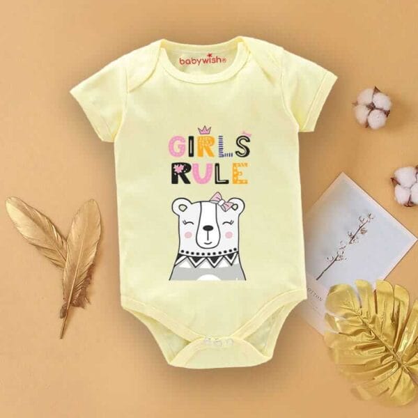 Baby First Birthday Celebrations Romper Clothes Baby Newborn Bodysuits Outfit Envelop Neck Half Sleeve Unisex Onesies "Girl's Rule" - Image 4