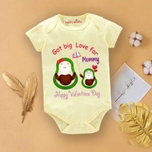 Baby First Valentine Day Romper Clothes Baby valentine Bodysuits Newborn Outfit Envelop Neck Half Sleeve Unisex Onesies"Got Big Love For Mummy"