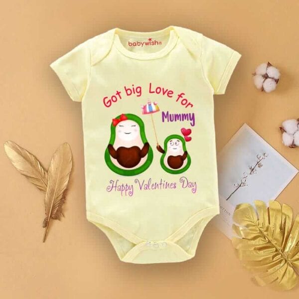 Baby First Valentine Day Romper Clothes Baby valentine Bodysuits Newborn Outfit Envelop Neck Half Sleeve Unisex Onesies"Got Big Love For Mummy"