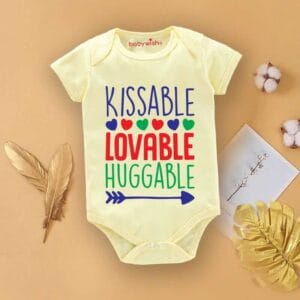 Baby First Valentine Day Romper Clothes Baby valentine Bodysuits Newborn Outfit Envelop Neck Half Sleeve Unisex Onesies"Kissable Baby on Valentine"