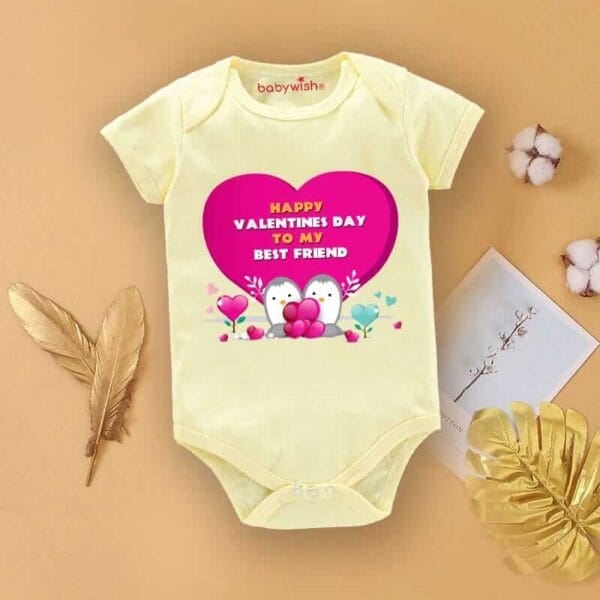 Baby First Valentine Day Romper Clothes Baby valentine Bodysuits Newborn Outfit Envelop Neck Half Sleeve Unisex Onesies"Happy Valentine Friend" - Image 3
