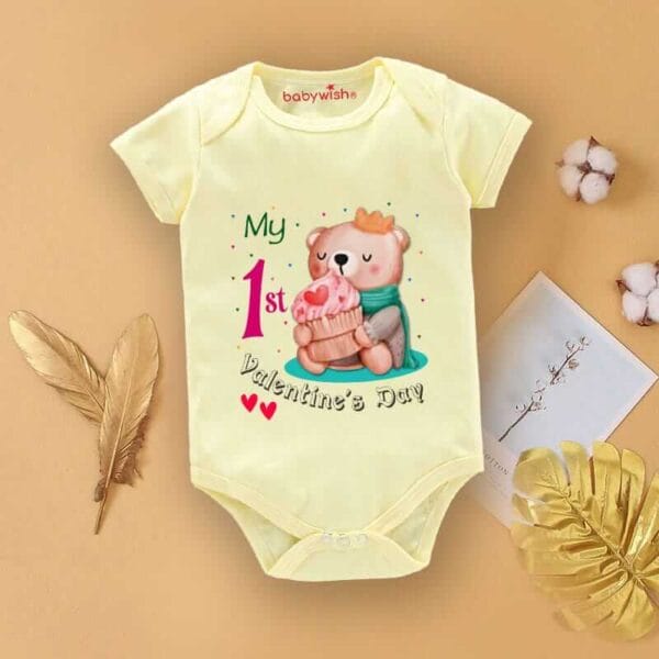 Baby First Valentine Day Romper Clothes Baby valentine Bodysuits Newborn Outfit Envelop Neck Half Sleeve Unisex Onesies"Teddy Bear Valentine Print" - Image 3