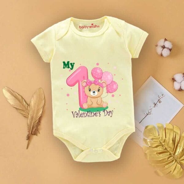 Baby First Valentine Day Romper Clothes Baby valentine Bodysuits Newborn Outfit Envelop Neck Half Sleeve Unisex Onesies"First Valentine Balloon " - Image 3