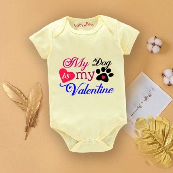 Baby First Valentine Day Romper Clothes Baby valentine Bodysuits Newborn Outfit Envelop Neck Half Sleeve Unisex Onesies"My Dog is my Valentine" - Image 3