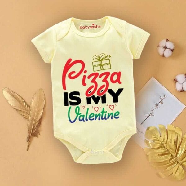 Baby First Valentine Day Romper Clothes Baby valentine Bodysuits Newborn Outfit Envelop Neck Half Sleeve Unisex Onesies"Pizza is my Valentine" - Image 3