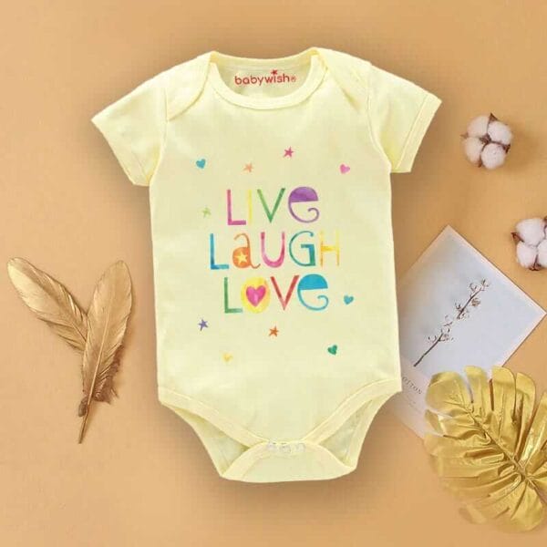 Baby First Birthday Celebrations Romper Clothes Baby Newborn Bodysuits Outfit Envelop Neck Half Sleeve Unisex Onesies "Live Laugh Love Print" - Image 4