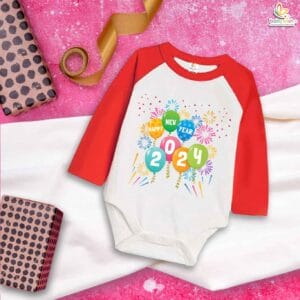 My First New Year Romper | Happy New Year Firecrackers Balloon Print Full Sleeve Bodysuit | Festive Baby Outfit for Boys & Girls – Babywish