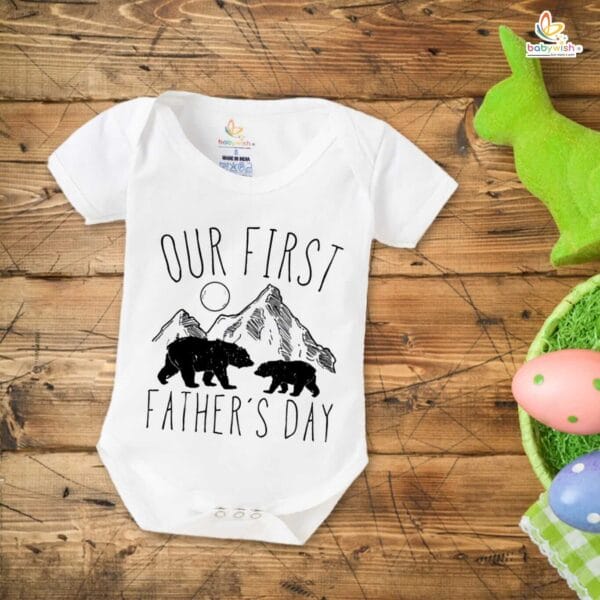Fathers Day Special Combo White T-Shirts and Romper Sets for Father and baby Combo Pack of 2 |OUR FIRST FATHER'S DAY BEAR'S PRINT| - Image 3