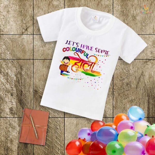 Holi T-shirt for Kids Unisex Holi Topwear Outfit Printed Half Sleeve Tshirt Dress for Boy n Girl "Let's Have Some Colorful Festival" - Image 4