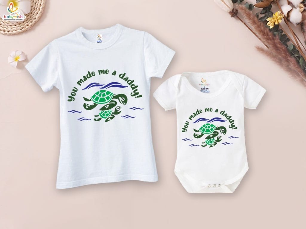 Fathers Day Special Combo White T-Shirts and Romper Sets for Father and baby Combo Pack of 2 | You Made me a Daddy|