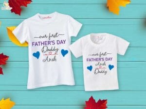 Fathers Day Special Combo White T-Shirts Sets for Father and KId Combo Pack of 2 |Our First Father's Day daddy|