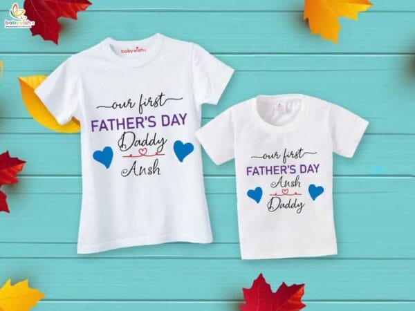 Fathers Day Special Combo White T-Shirts Sets for Father and KId Combo Pack of 2 |Our First Father's Day daddy|