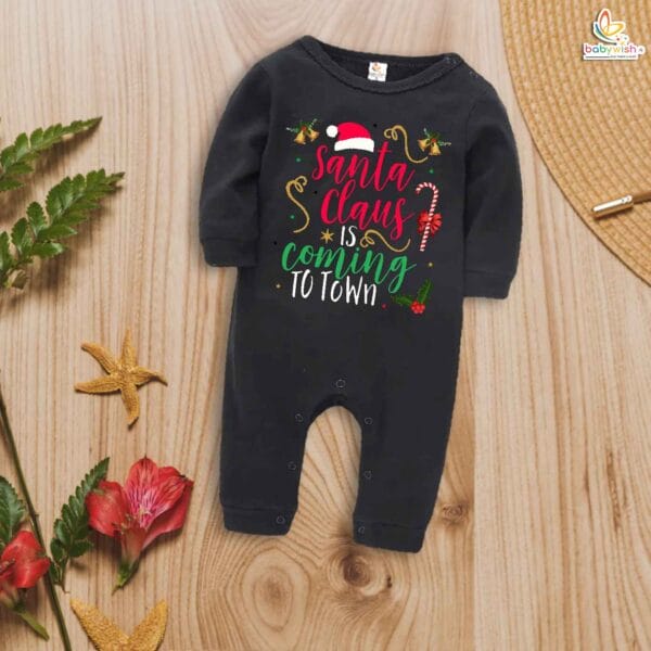 Babywish Christmas Full Body Romper Clothes My First Merry Bodysuit Santa Claus Is Coming to Town - Image 2