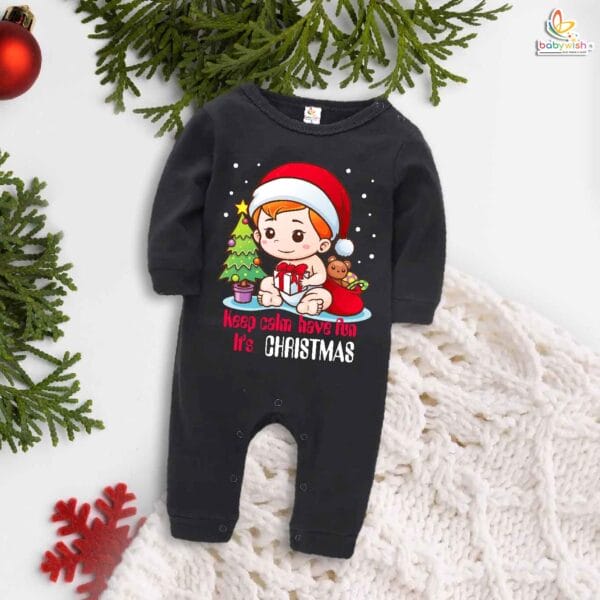 Babywish Christmas Full Body Romper Clothes My First Merry Bodysuit keep Calm have fun its Christmas baby print - Image 2