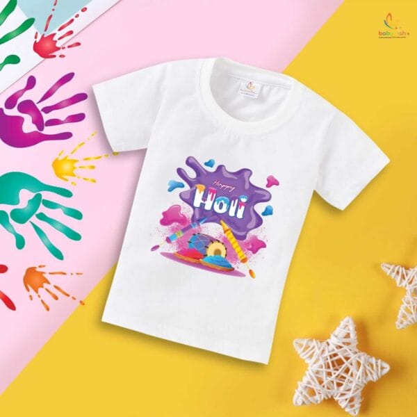 Holi T-shirt for Kids Unisex Holi Topwear Outfit Printed Half Sleeve Tshirt Dress for Boy n Girl "Flying Holi Color" - Image 4