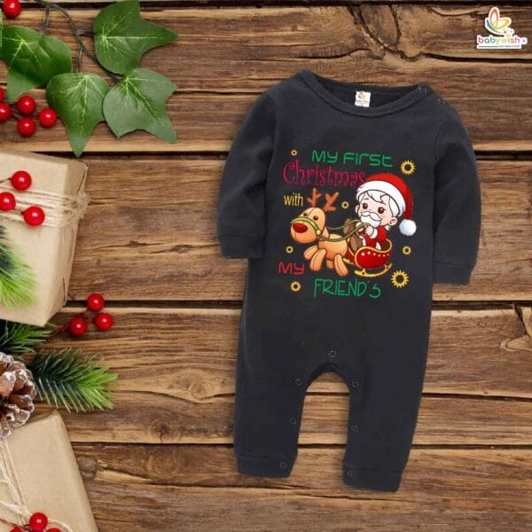 Babywish Christmas Full Body Romper Clothes My First Merry Bodysuit My First Christmas With my friend's - Image 2