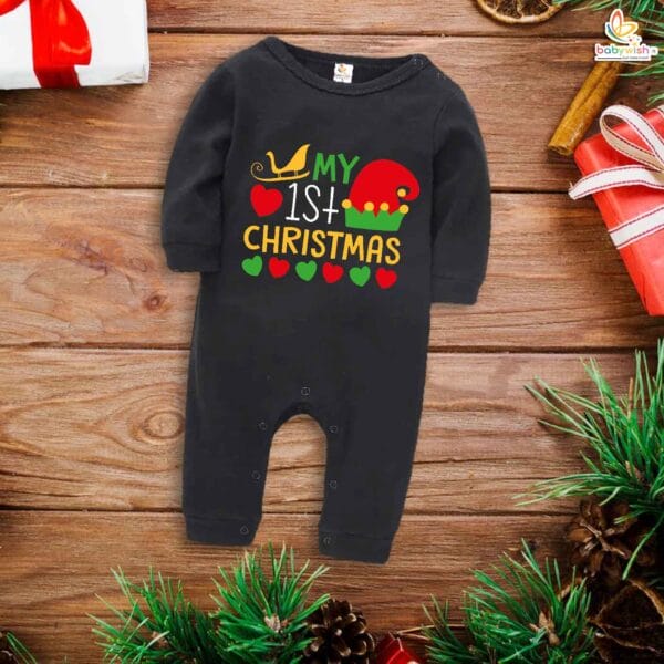 Babywish Christmas Full Body Romper Clothes My First Merry Bodysuit My first Christmas Hat Print - Image 2