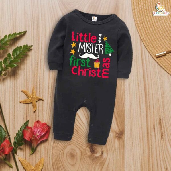 Babywish Christmas Full Body Romper Clothes My First Merry Full Bodysuit Little mister first Christmas - Image 2
