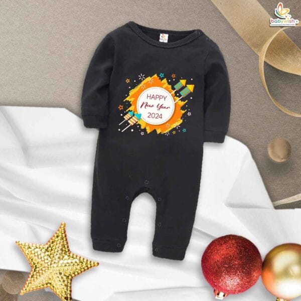 My First New Year Romper | Happy New Year Firecracker Print Full Body Bodysuit | Festive Baby Outfit for Boys & Girls – Babywish - Image 2