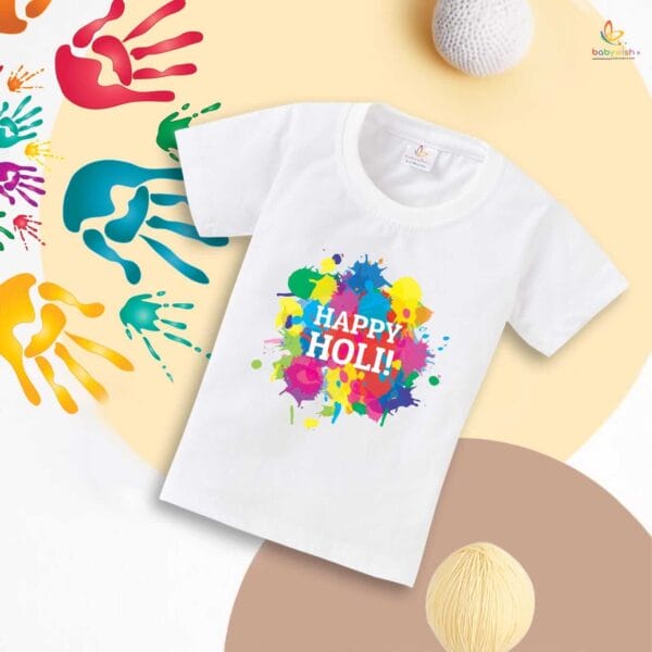 Holi T-shirt for Kids Unisex Holi Topwear Outfit Printed Half Sleeve Tshirt Dress for Boy n Girl "Multicolor Holi Print Celebration" - Image 4