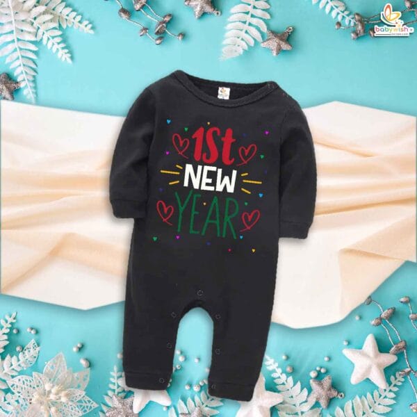 My First New Year Romper | 1st New Year Print Full Body Bodysuit for Baby Boys & Girls | Festive New Year Outfit – Babywish - Image 2