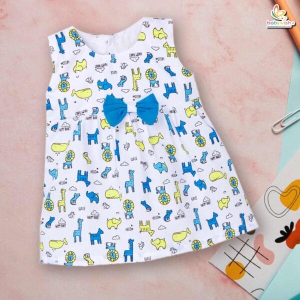 Babywish Baby Girl Cotton Frock Newborn Girl Knee Length Sleeveless Dress  Theme Printed - Image 2