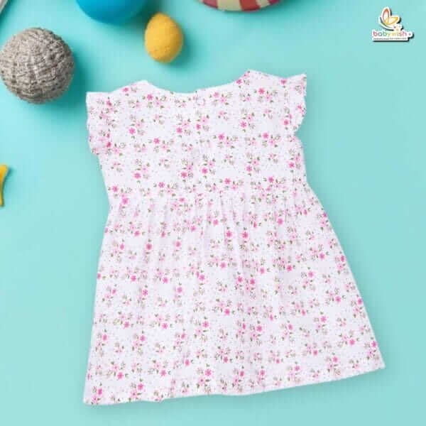Babywish Baby Girl Cotton Frock Newborn Girl Knee Length Sleeveless Dress Lily Floral Theme Printed - Image 3