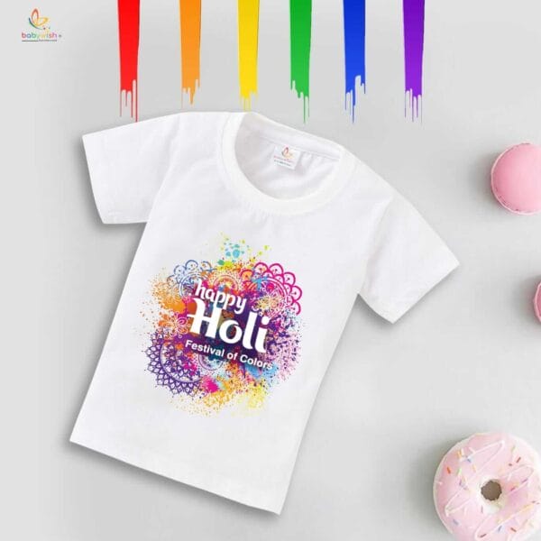 Holi T-shirt for Kids Unisex Holi Topwear Outfit Printed Half Sleeve Tshirt Dress for Boy n Girl "Festival Of Color" - Image 4
