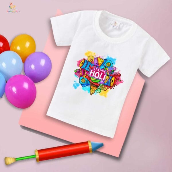 Holi T-shirt for Kids Unisex Holi Topwear Outfit Printed Half Sleeve Tshirt Dress for Boy n Girl "Music in Holi" - Image 4