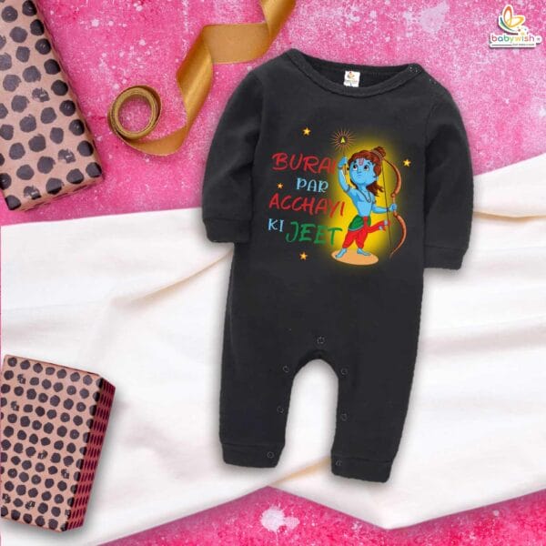 My First Ramnavmi Baby Full Bodysuit – “Burai Par Acchayi Ki Jeet” Full Body Romper – Hindu Festival Outfit for Infant Boy or Girl – Traditional Ram Navami Celebration Dress – Babywish - Image 2