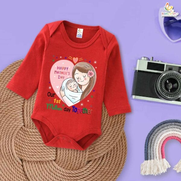 My First Mother’s Day Baby Romper – Full Sleeve “1st Mother’s Day Together” Bodysuit for Newborn Infant Girl or Boy – Adorable First Mother’s Day Gift Outfit – Babywish - Image 2