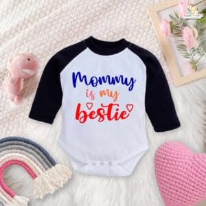 My First Mother’s Day Baby Romper – Full Sleeve “Mummy Is My Bestie” Bodysuit for Newborn Infant Girl or Boy – Cute Mother’s Day Outfit Gift – Babywish