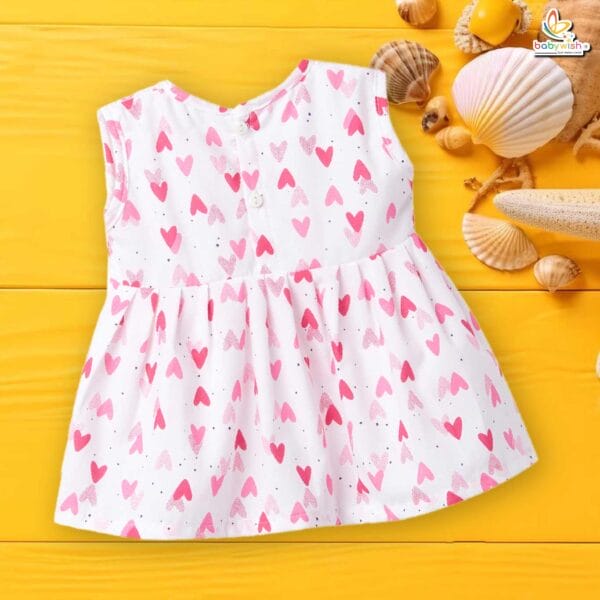 Babywish Baby Girl Cotton Frock Newborn Girl Knee Length Sleeveless Dress Heart Theme Printed - Image 9