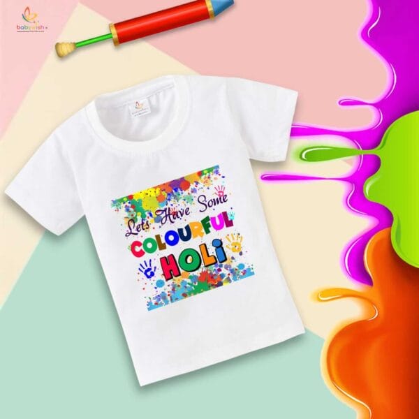Holi T-shirt for Kids Unisex Holi Topwear Outfit Printed Half Sleeve Tshirt Dress for Boy n Girl "Colorful Holi Enjoy" - Image 4