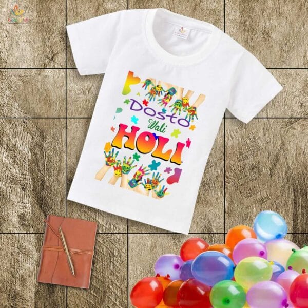 Holi T-shirt for Kids Unisex Holi Topwear Outfit Printed Half Sleeve Tshirt Dress for Boy n Girl "Friendship Holi Festivals" - Image 4