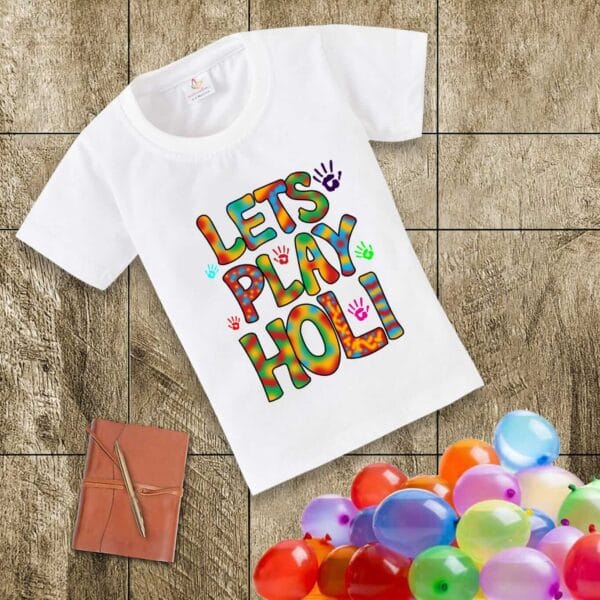 Holi T-shirt for Kids Unisex Holi Topwear Outfit Printed Half Sleeve Tshirt Dress for Boy n Girl "Lets Play Holi" - Image 4