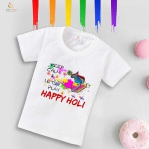 Holi T-shirt for Kids Unisex Holi Topwear Outfit Printed Half Sleeve Tshirt Dress for Boy n Girl "Keep Calm It's Holi"