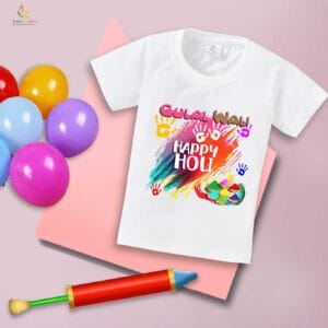 Holi T-shirt for Kids Unisex Holi Topwear Outfit Printed Half Sleeve Tshirt Dress for Boy n Girl "Gulal Wali Happy Holi"
