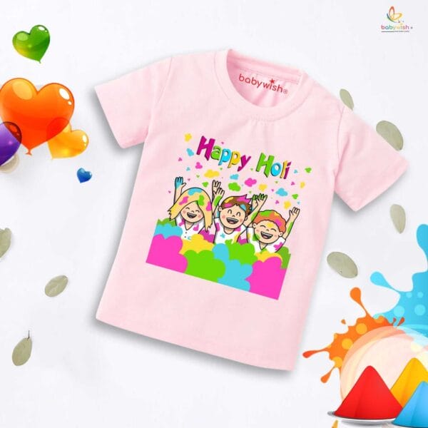 Holi T-shirt for Kids Unisex Holi Topwear Outfit Printed Half Sleeve Tshirt Dress for Boy n Girl "Happy Holi" - Image 3