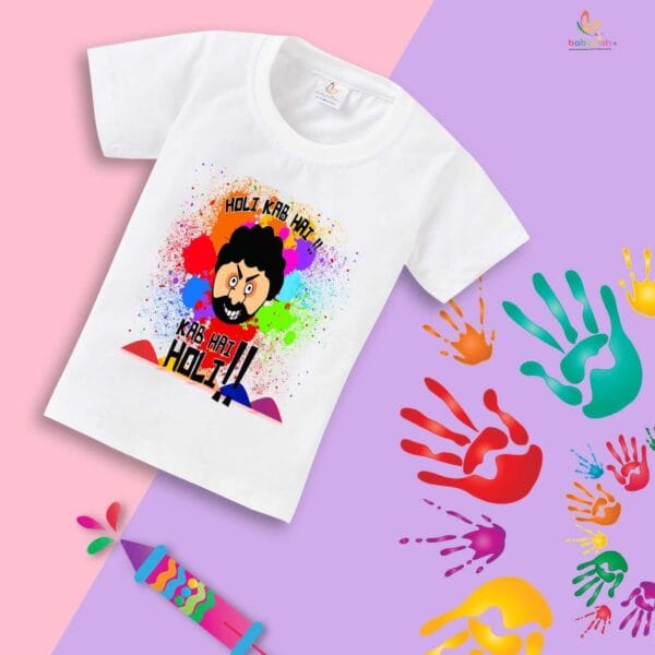 Holi T-shirt for Kids Unisex Holi Topwear Outfit Printed Half Sleeve Tshirt Dress for Boy n Girl "Holi Kab Hai Kab Hai Holi" - Image 4