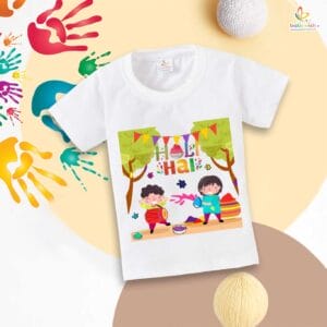 Holi T-shirt for Kids Unisex Holi Topwear Outfit Printed Half Sleeve Tshirt Dress for Boy n Girl"Happy Holi Hai Dosto"