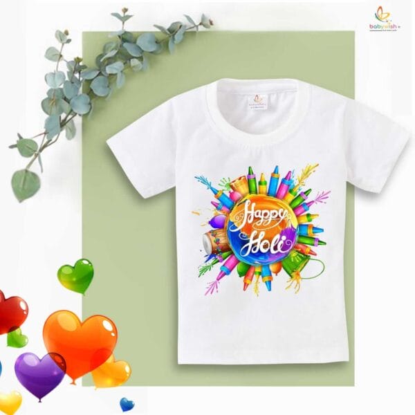 Holi T-shirt for Kids Unisex Holi Topwear Outfit Printed Half Sleeve Tshirt Dress for Boy n Girl "Watergun Printed Holi" - Image 4