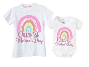 Mothers Day Special Combo White T-Shirts and Romper Sets for Mother and baby Combo Pack of 2