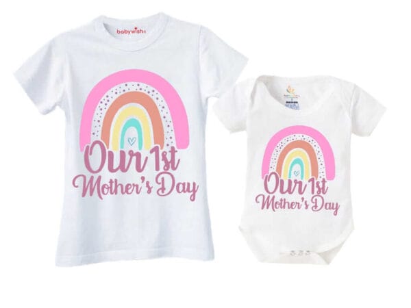 Mothers Day Special Combo White T-Shirts and Romper Sets for Mother and baby Combo Pack of 2