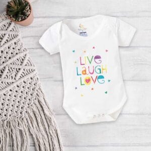 Baby First Birthday Celebrations Romper Clothes Baby Newborn Bodysuits Outfit Envelop Neck Half Sleeve Unisex Onesies "Live Laugh Love Print"