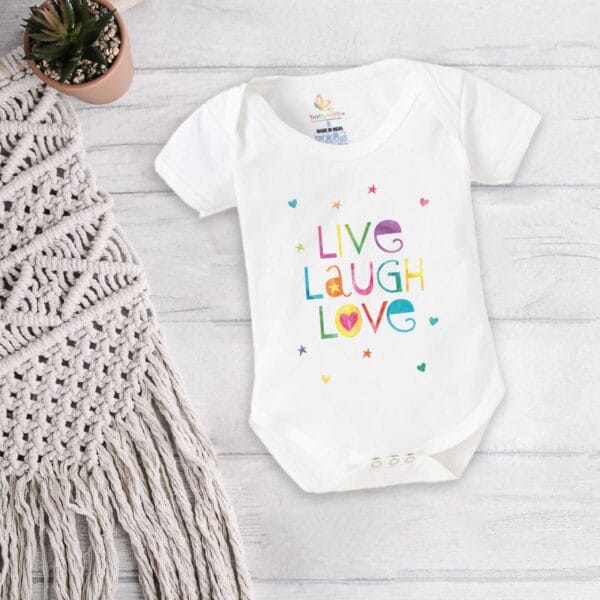 Baby First Birthday Celebrations Romper Clothes Baby Newborn Bodysuits Outfit Envelop Neck Half Sleeve Unisex Onesies "Live Laugh Love Print"