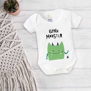 Baby First Birthday Celebrations Romper Clothes Baby Newborn Bodysuits Outfit Envelop Neck Half Sleeve Unisex Onesies "Little Monster Print"